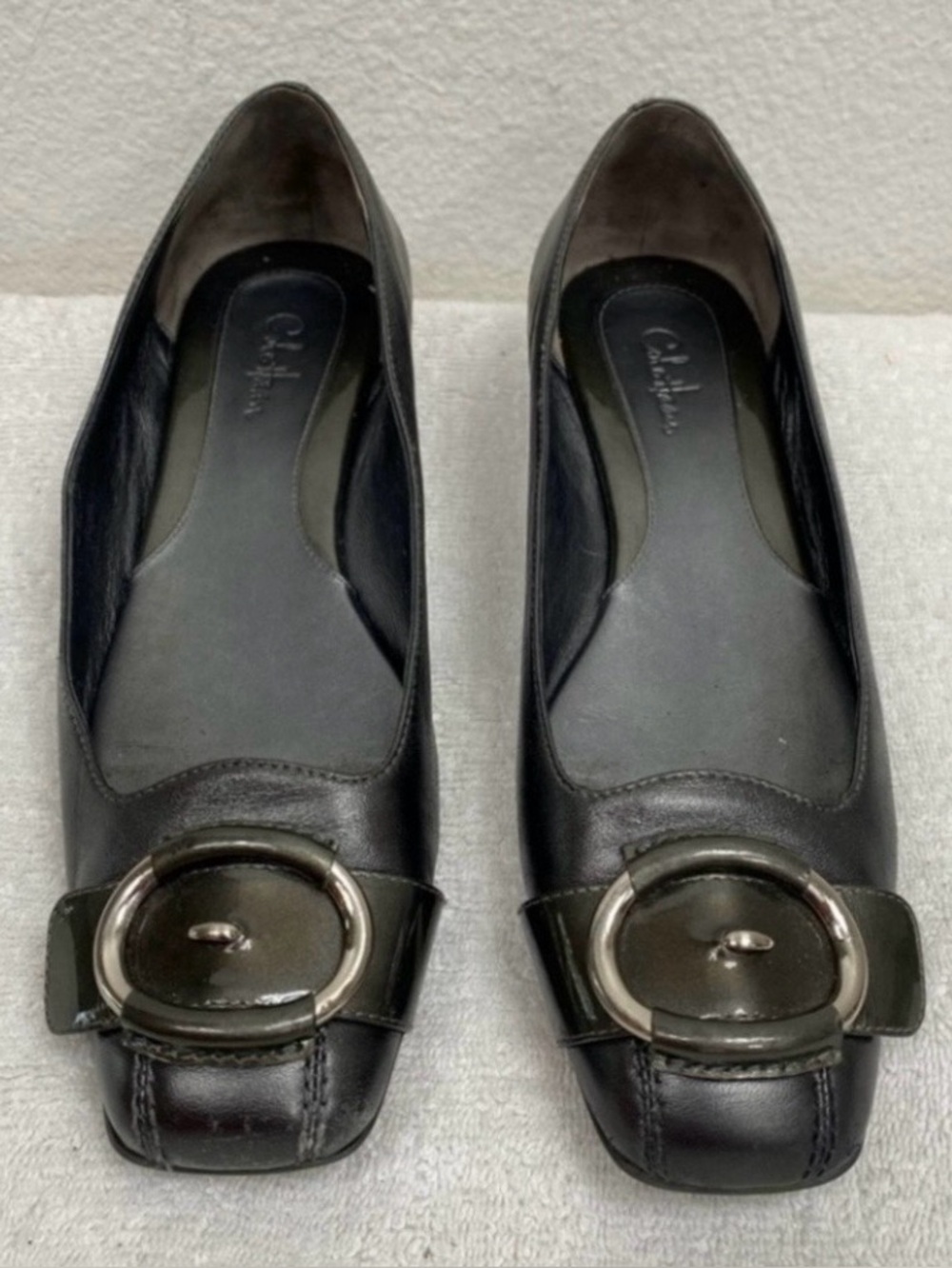 Cole Haan Nike Air Womens Pewter Metallic Soft Leather Buckle Flats Size 8.5